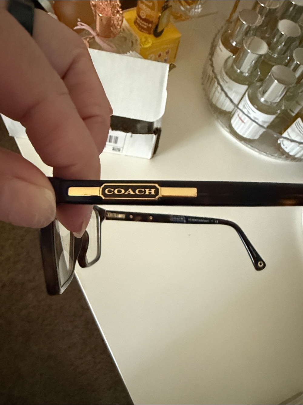 COACH Men’s Black and Gold Logo Rectangular Eyeglasses